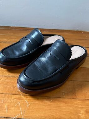 NWOT Cole Haan Black Leather Penny Loafer Mules